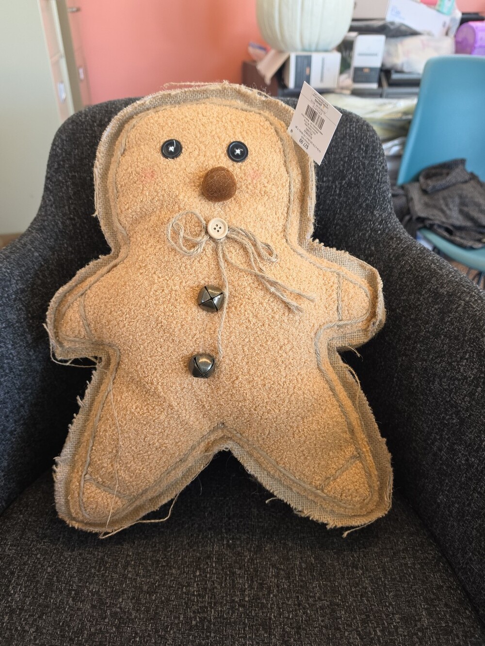 NWT Burlap Gingerbread Christmas Pillow Decor With Bella Hobby Lobby